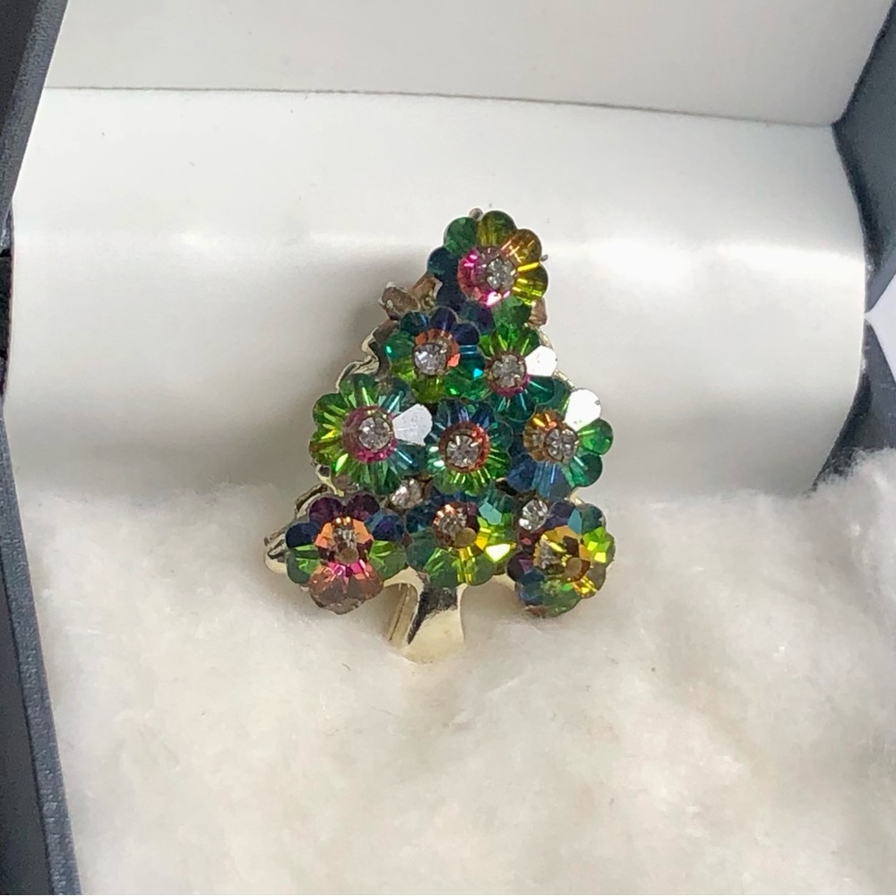 Ruby Lane Margarita Rivoli Crystal & Rhinestone Christmas Tree Brooch Pin - Picture 8 of 9